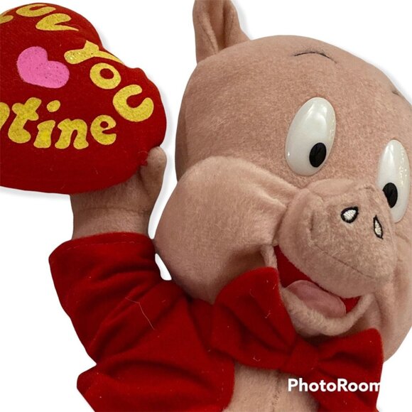 Vintage Porky Pig Plush With Heart By Nanco 12" Luv U Valentine Love - Picture 2 of 3